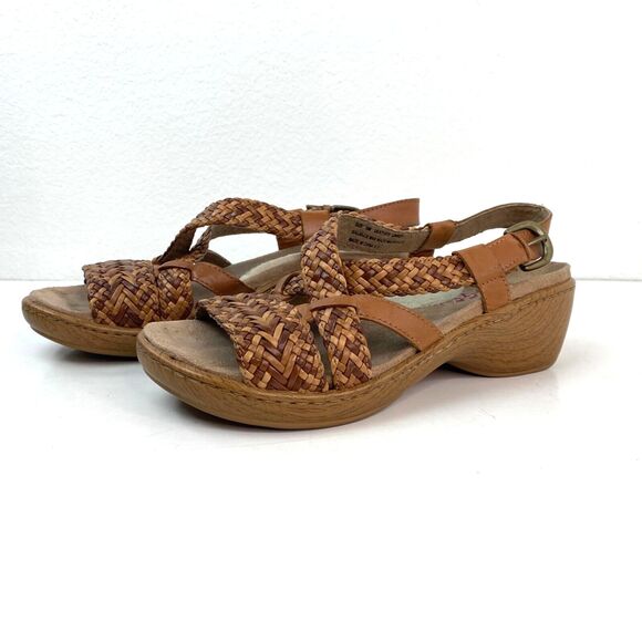 Leather Woven Klogs Size 8M Wedge Sandals Shoes Buckle Suede Insoles Slip Resist - Picture 1 of 12